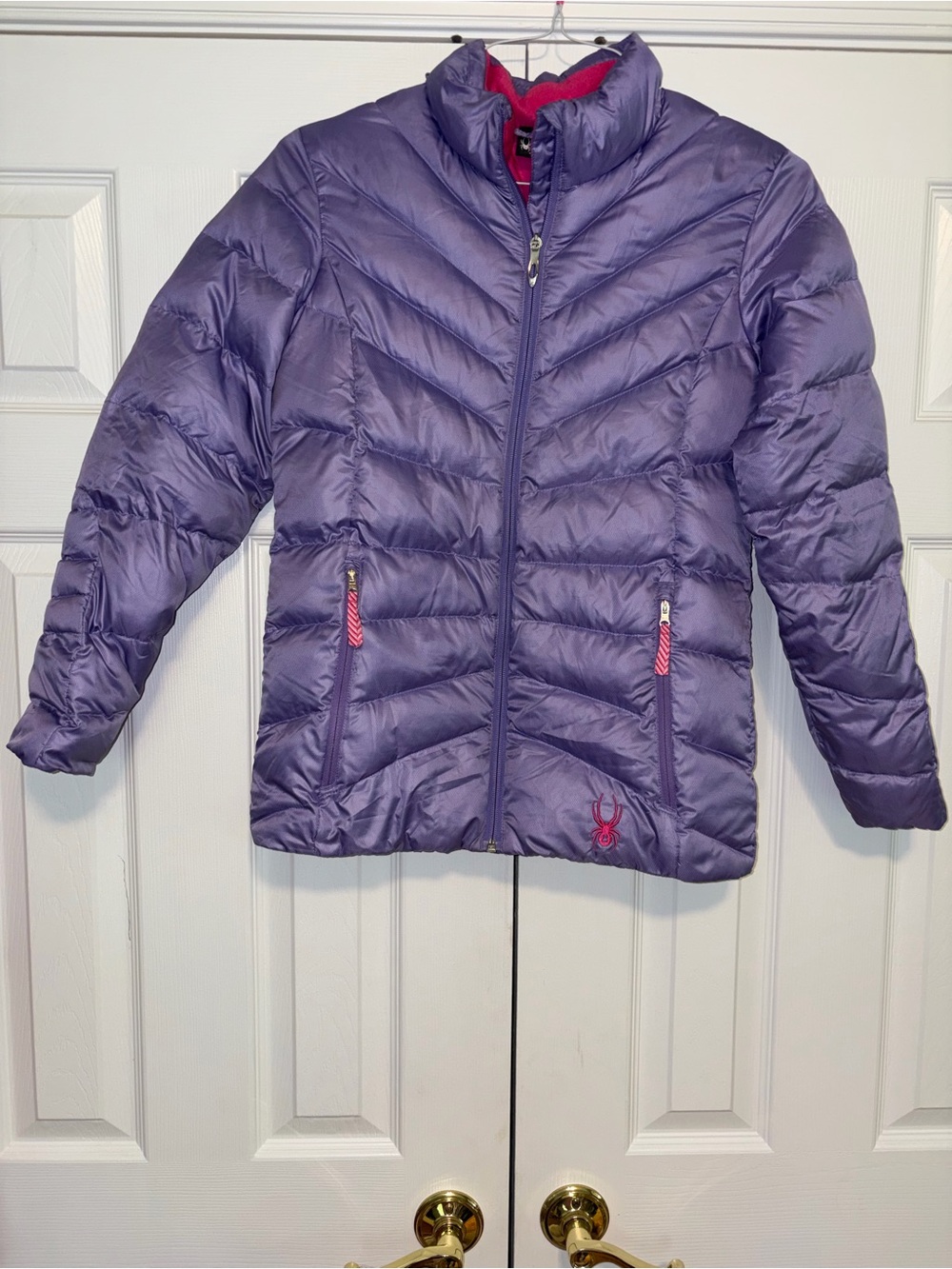 Spyder girlโs Purple quilted Down Puffer Jacket Full Zip Lightweight Size XL